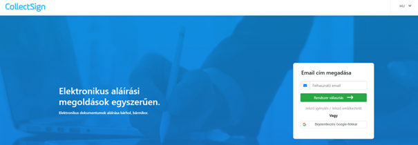 A CollectSign belépési felülete