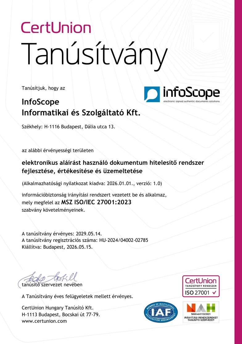 ISO/IEC 27001: 2023 magyarminősítés